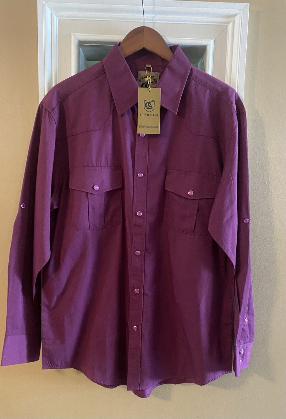 NEW Men’s Large Shirt Coevals Club Long Sleeved Pearl Snap Shirt Burgundy